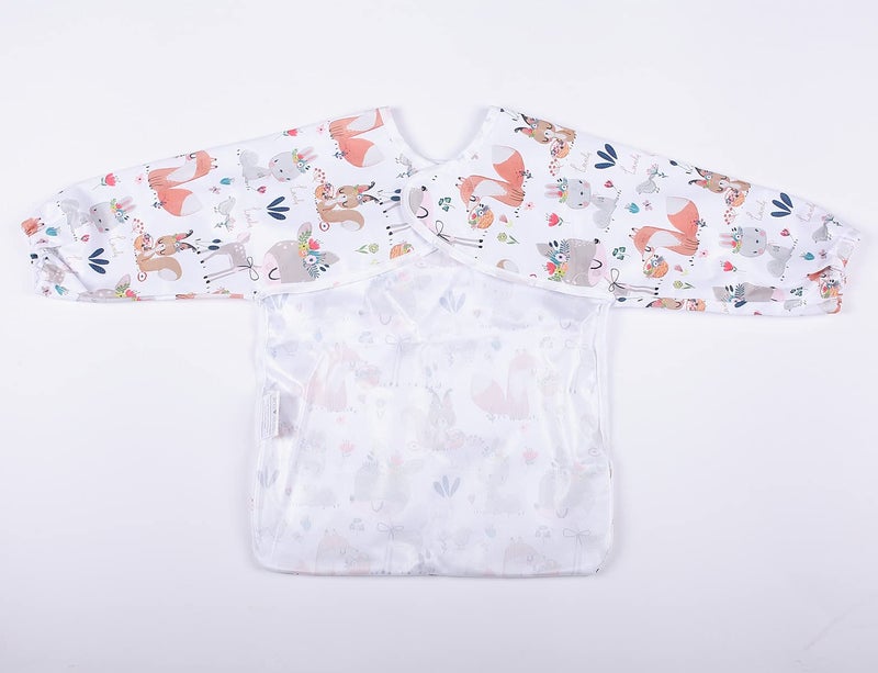 Sigzagor Baby Bib Sleeved Shirt With Pocket 1-3 years old Toddler (Deers Rabbits) - Image 3